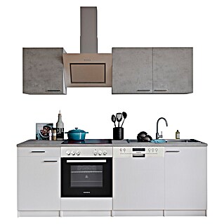 Respekta Singleküche Malia (Breite: 220 cm, Weiß/Grau, Dekor Arbeitsplatte: Betonoptik)