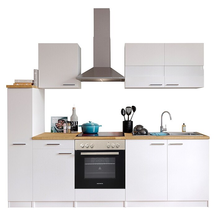 Respekta Küchenzeile KB240WWC (Breite: 240 cm, Mit Elektrogeräten, Weiß)