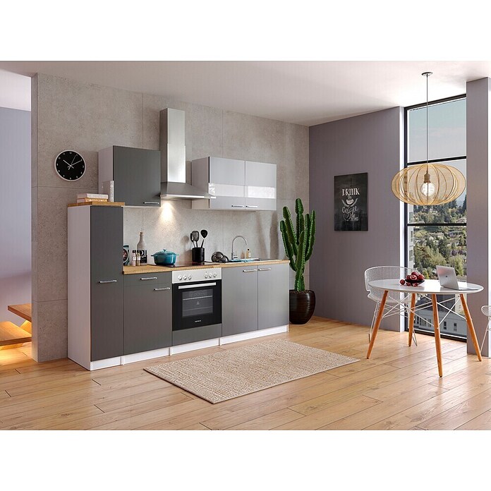 Respekta Küchenzeile KB240WGC (Breite: 240 cm, Mit Elektrogeräten, Grau)
