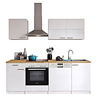 Respekta Singleküche Malia (Breite: 220 cm, Weiß, Dekor Arbeitsplatte: Holzoptik, Volumen Backofen: 72 l)