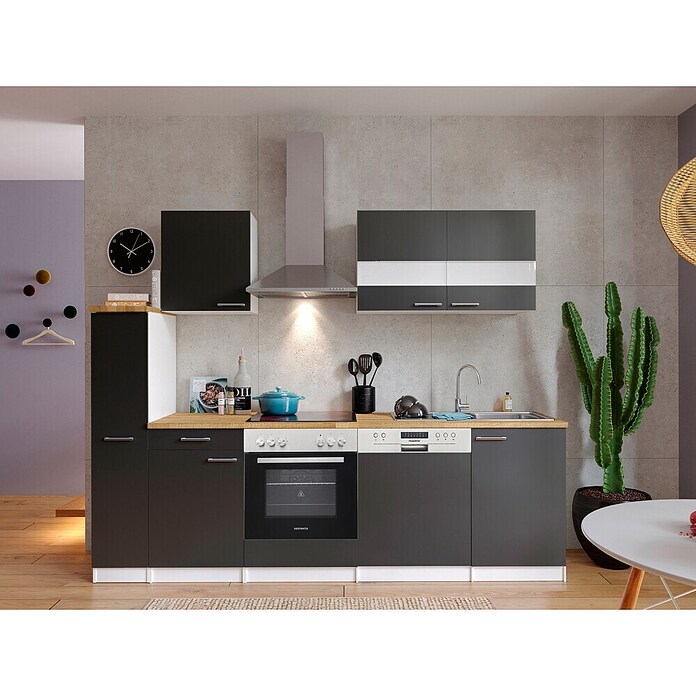 Respekta Küchenzeile KB250WGC (Breite: 250 cm, Mit Elektrogeräten, Grau)