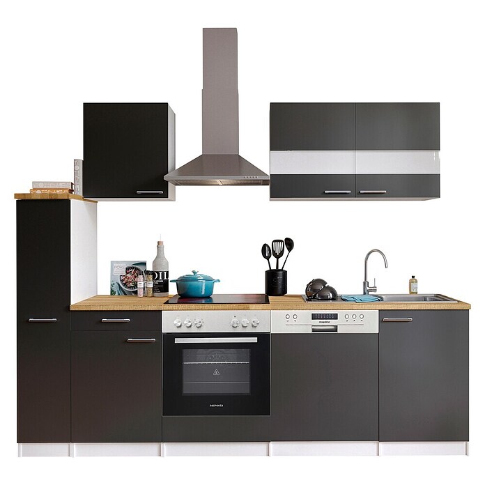 Respekta Küchenzeile KB250WGC (Breite: 250 cm, Mit Elektrogeräten, Grau)