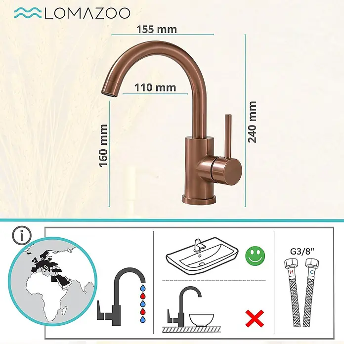 LOMAZOO Waschtischarmatur LMZ-ZENO - Kupfer