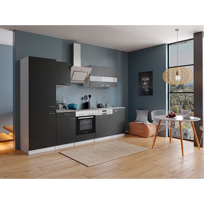 Respekta Küchenzeile KB280WSCGKE178 (Breite: 280 cm, Mit Elektrogeräten, Schwarz)