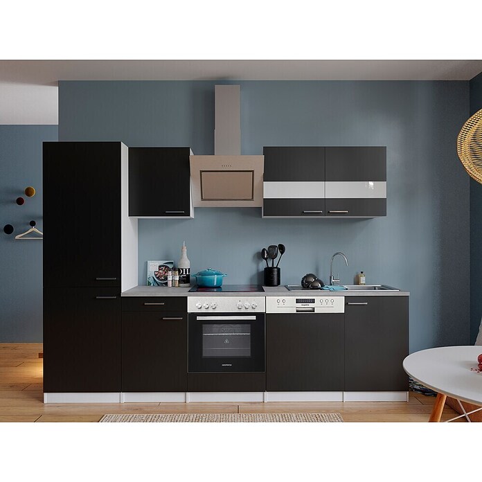 Respekta Küchenzeile KB280WSCGKE178 (Breite: 280 cm, Mit Elektrogeräten, Schwarz)
