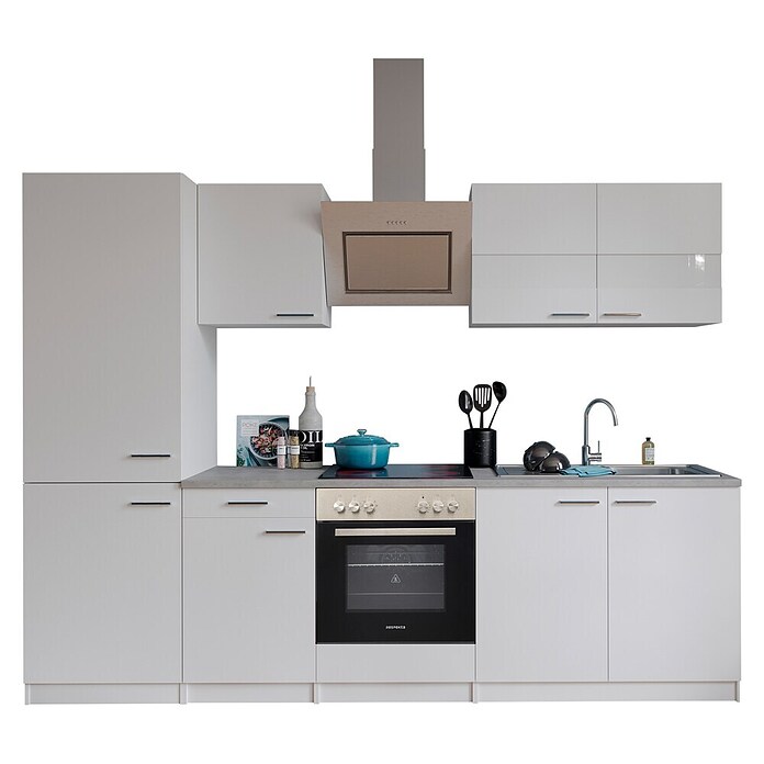 Respekta Küchenzeile KB270WWCGKE178 (Breite: 270 cm, Mit Elektrogeräten, Weiß)