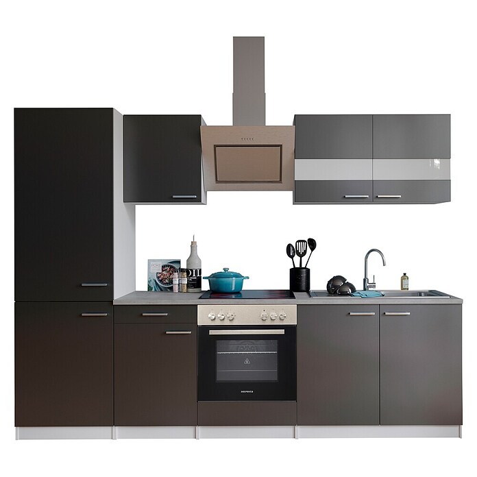 Respekta Küchenzeile KB270WGCGKE178 (Breite: 270 cm, Mit Elektrogeräten, Grau)