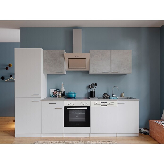 Respekta Küchenzeile KB280WWBSCGKE178G (Breite: 280 cm, Mit Elektrogeräten, Weiß)
