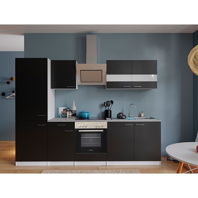 Respekta Küchenzeile KB270WSCGKE178 (Breite: 270 cm, Mit Elektrogeräten, Schwarz)