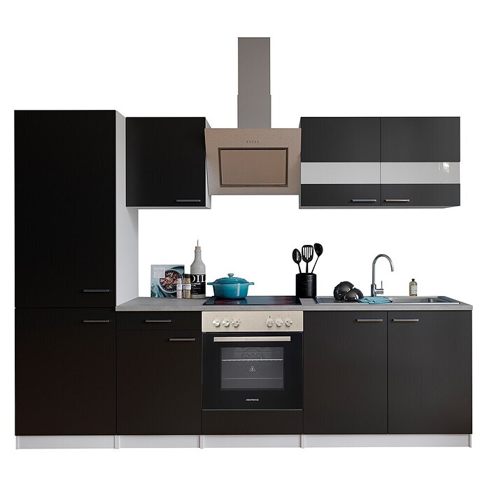 Respekta Küchenzeile KB270WSCGKE178 (Breite: 270 cm, Mit Elektrogeräten, Schwarz)