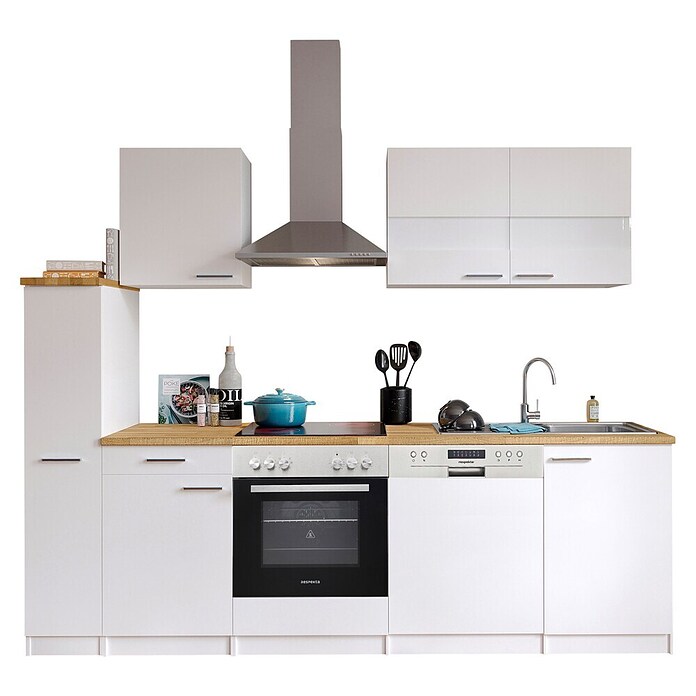 Respekta Küchenzeile KB250WWC (Breite: 250 cm, Mit Elektrogeräten, Weiß)