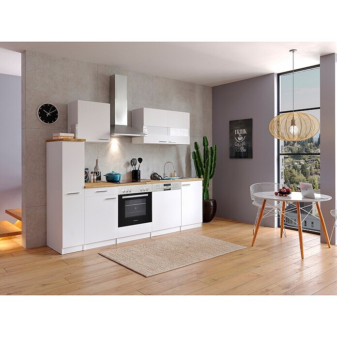 Respekta Küchenzeile KB250WWC (Breite: 250 cm, Mit Elektrogeräten, Weiß)