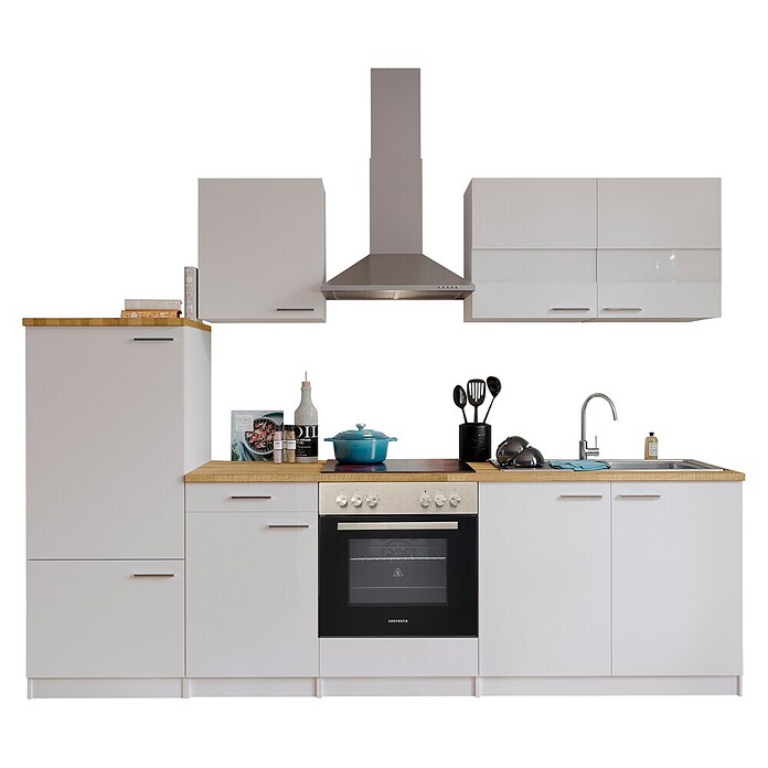 Respekta Küchenzeile KB270WWC (Breite: 270 cm, Mit Elektrogeräten, Weiß)