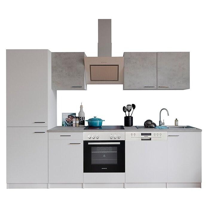 Respekta Küchenzeile KB280WWBSCGKE178G (Breite: 280 cm, Mit Elektrogeräten, Weiß)