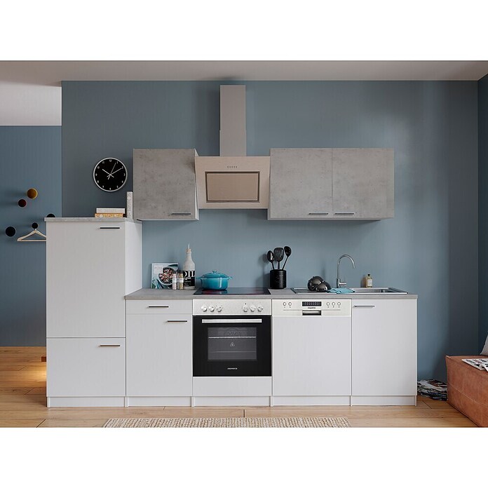 Respekta Küchenzeile KB280WWBSCG (Breite: 280 cm, Mit Elektrogeräten, Weiß)