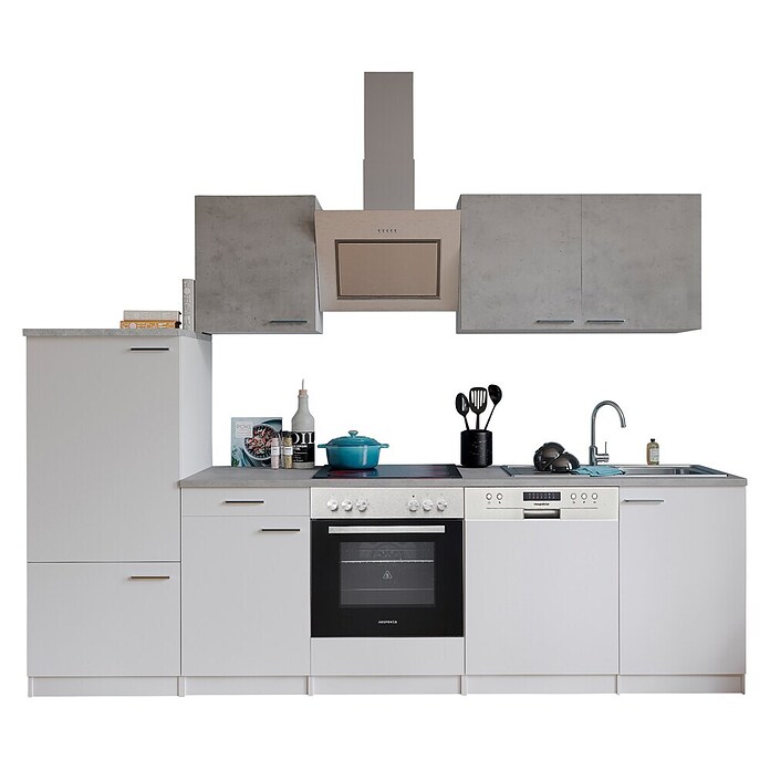 Respekta Küchenzeile KB280WWBSCG (Breite: 280 cm, Mit Elektrogeräten, Weiß)
