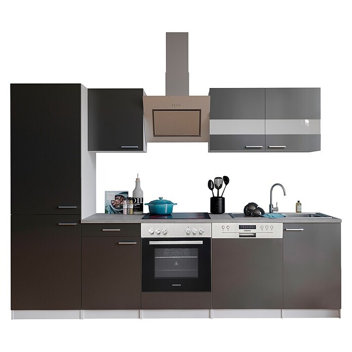 Respekta Küchenzeile KB280WGCGKE178 (Breite: 280 cm, Mit Elektrogeräten, Grau)