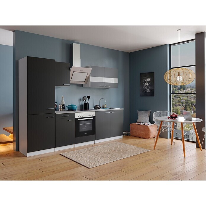 Respekta Küchenzeile KB270WSCGKE178 (Breite: 270 cm, Mit Elektrogeräten, Schwarz)