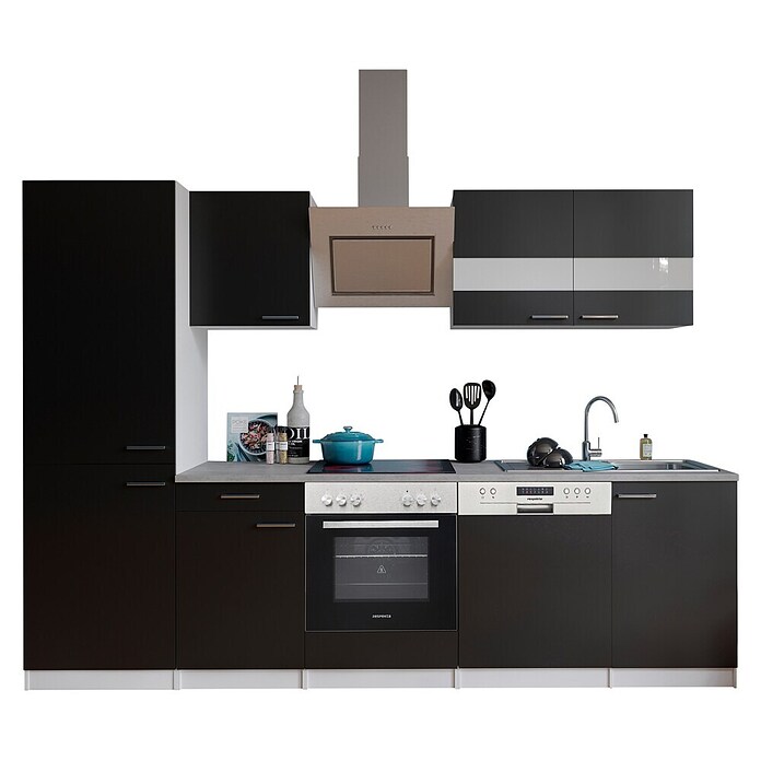 Respekta Küchenzeile KB280WSCGKE178 (Breite: 280 cm, Mit Elektrogeräten, Schwarz)