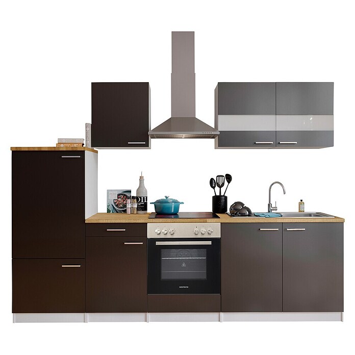 Respekta Küchenzeile KB270WGC (Breite: 270 cm, Mit Elektrogeräten, Grau)