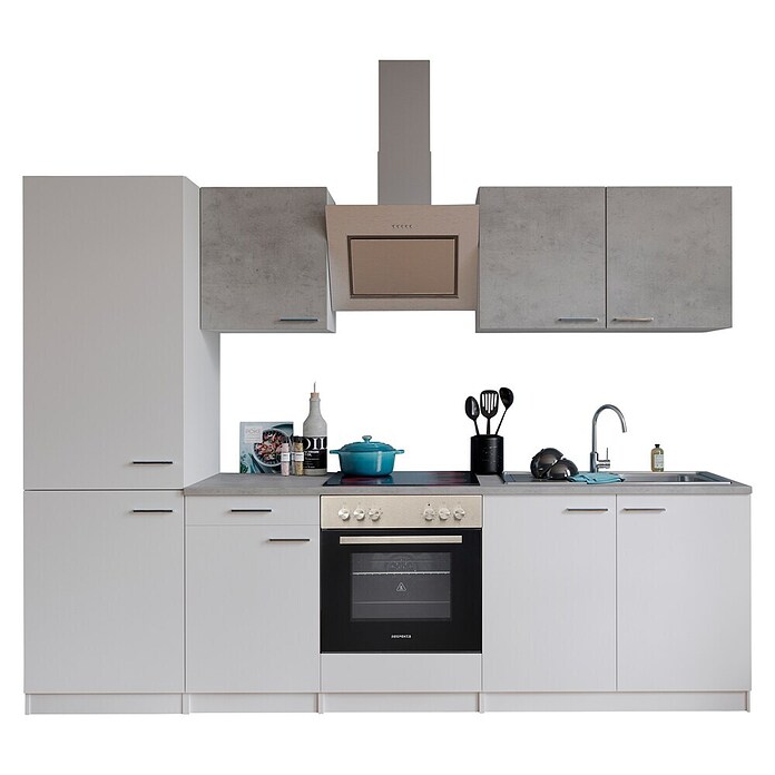 Respekta Küchenzeile KB270WWBSCGKE178G (Breite: 270 cm, Mit Elektrogeräten, Weiß)