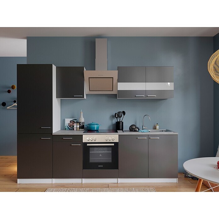 Respekta Küchenzeile KB270WGCGKE178 (Breite: 270 cm, Mit Elektrogeräten, Grau)