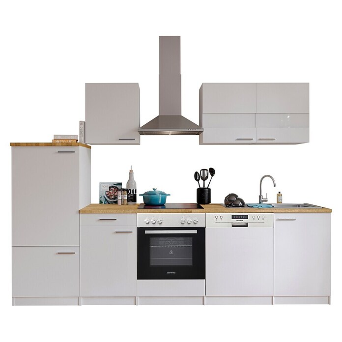 Respekta Küchenzeile KB280WWC (Breite: 280 cm, Mit Elektrogeräten, Weiß)