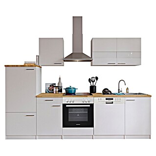 Respekta Küchenzeile Malia (Breite: 280 cm, Weiß, Mit Elektrogeräten, Dekor Arbeitsplatte: Holzoptik, Volumen Backofen: 72 l)