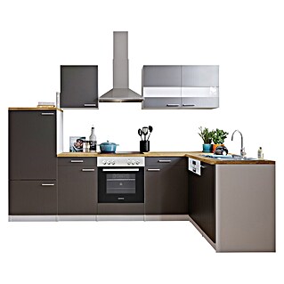 Respekta Winkelküche Malia Typ 3 (B x T x H: 280 x 172 x 200 cm, Grau, Mit Elektrogeräten)