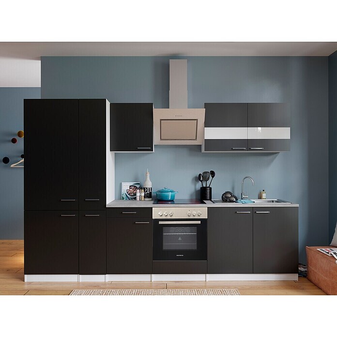 Respekta Küchenzeile KB300WSCGKE178 (Breite: 300 cm, Mit Elektrogeräten, Schwarz)
