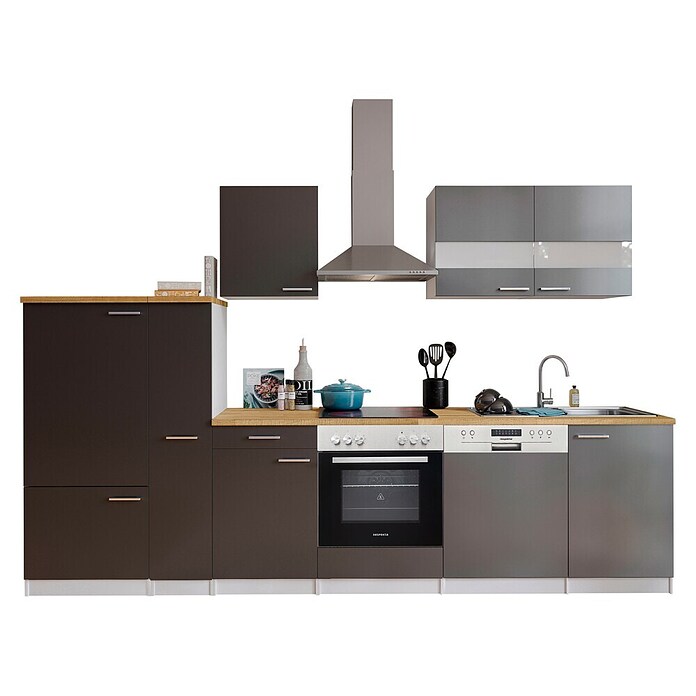 Respekta Küchenzeile KB310WGC (Breite: 310 cm, Mit Elektrogeräten, Grau)