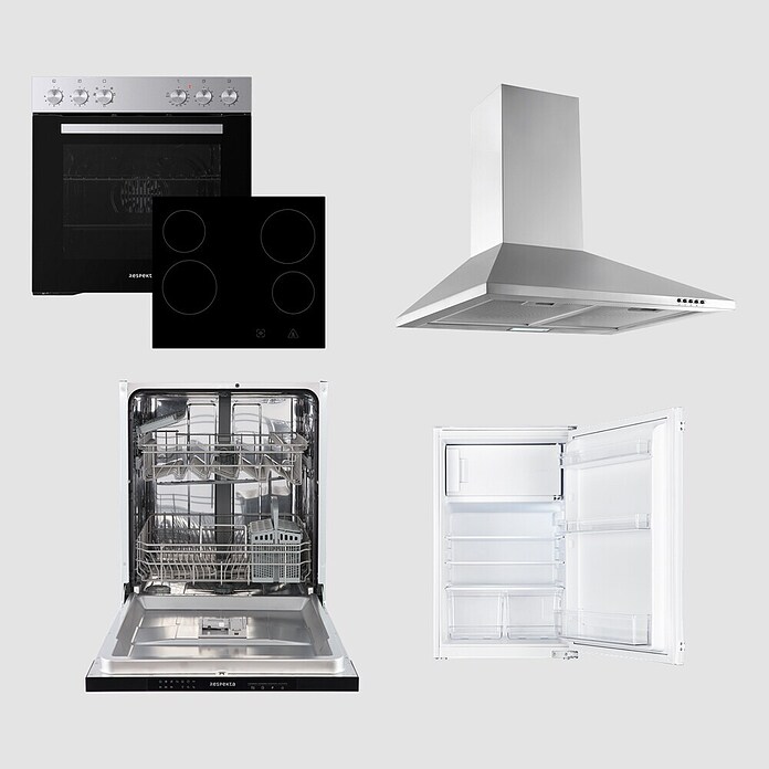 Respekta Küchenzeile KB280ENWPC (Breite: 280 cm, Mit Elektrogeräten, Weiß)