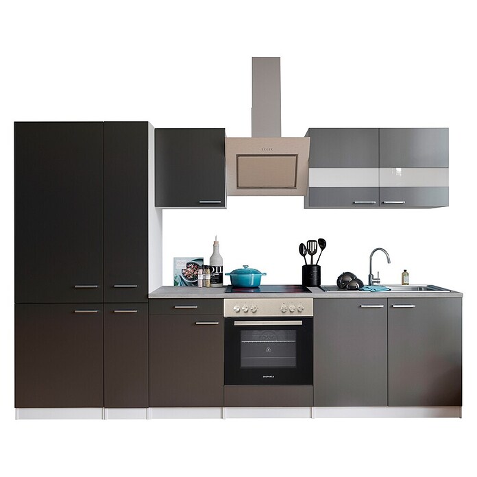 Respekta Küchenzeile KB300WGCGKE178 (Breite: 300 cm, Mit Elektrogeräten, Grau)