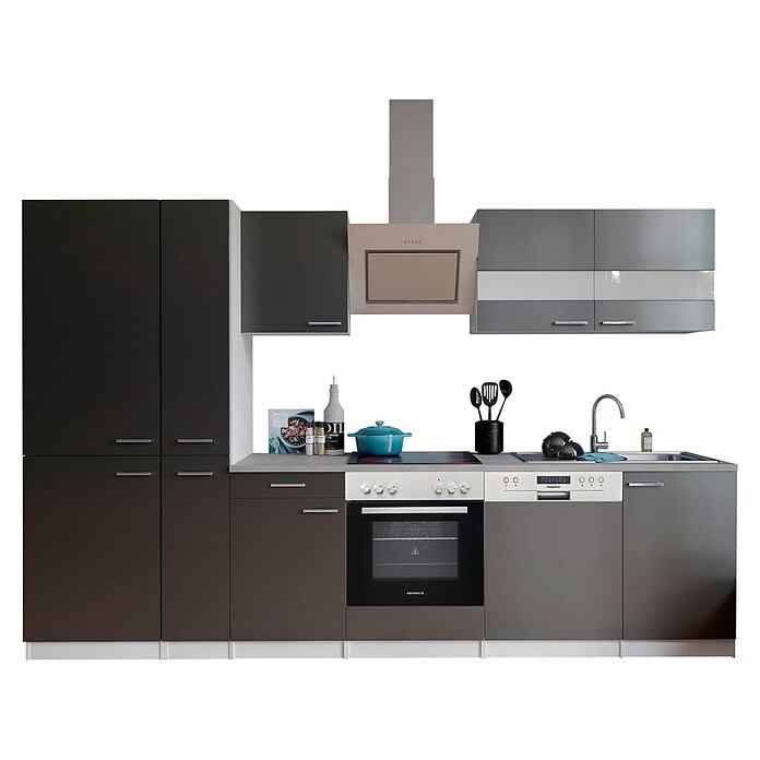 Respekta Küchenzeile KB310WGCGKE178 (Breite: 310 cm, Mit Elektrogeräten, Grau)
