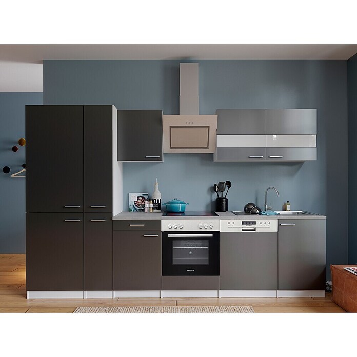 Respekta Küchenzeile KB310WGCGKE178 (Breite: 310 cm, Mit Elektrogeräten, Grau)
