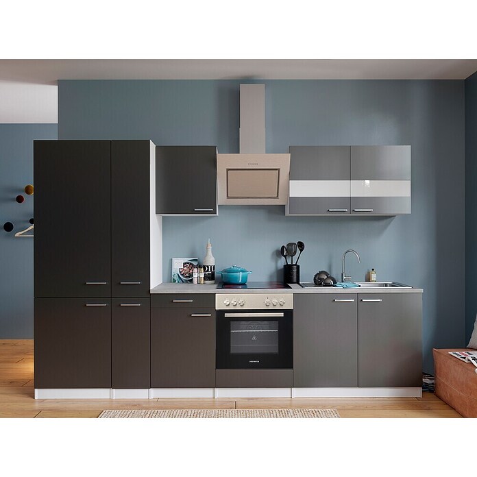 Respekta Küchenzeile KB300WGCGKE178 (Breite: 300 cm, Mit Elektrogeräten, Grau)