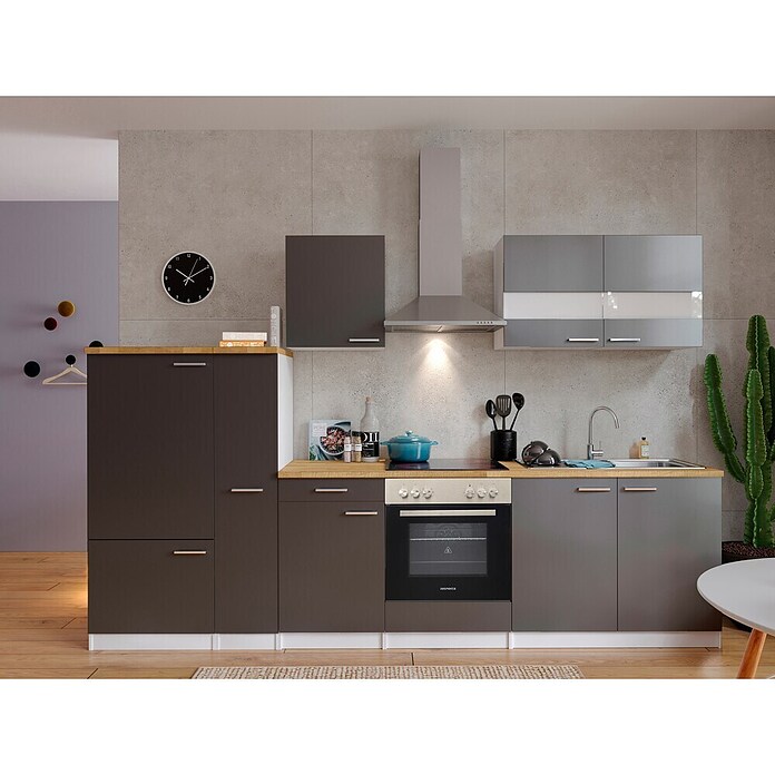 Respekta Küchenzeile KB300WGC (Breite: 300 cm, Mit Elektrogeräten, Grau)