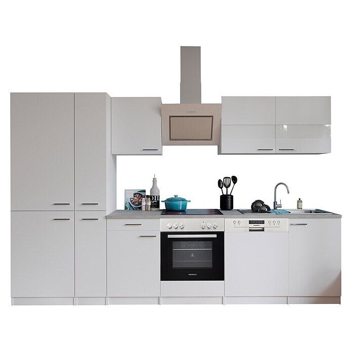 Respekta Küchenzeile KB310WWCGKE178 (Breite: 310 cm, Mit Elektrogeräten, Weiß)