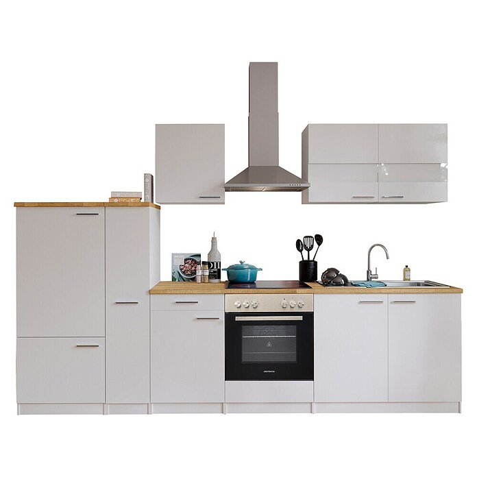 Respekta Küchenzeile KB300WWC (Breite: 300 cm, Mit Elektrogeräten, Weiß)