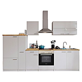 Respekta Küchenzeile Malia (Breite: 300 cm, Weiß, Mit Elektrogeräten, Dekor Arbeitsplatte: Holzoptik, Volumen Backofen: 72 l)