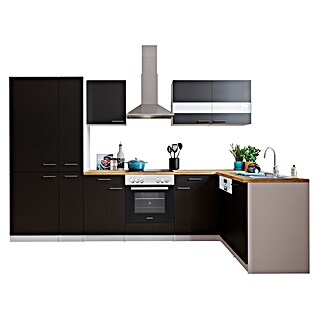 Respekta Winkelküche Malia Typ 4 (B x T: 310 x 172 cm, Schwarz, Mit Elektrogeräten)
