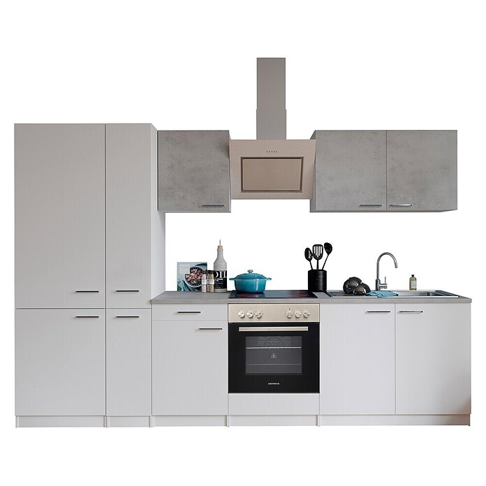 Respekta Küchenzeile KB300WWBSCGKE178G (Breite: 300 cm, Mit Elektrogeräten, Weiß)