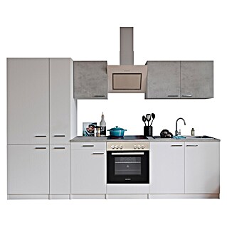 Respekta Küchenzeile Malia Typ 1 (Breite: 300 cm, Weiß/Beton, Mit Elektrogeräten)