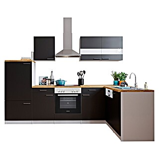Respekta Winkelküche Malia Typ 3 (B x T x H: 280 x 172 x 200 cm, Schwarz, Mit Elektrogeräten)