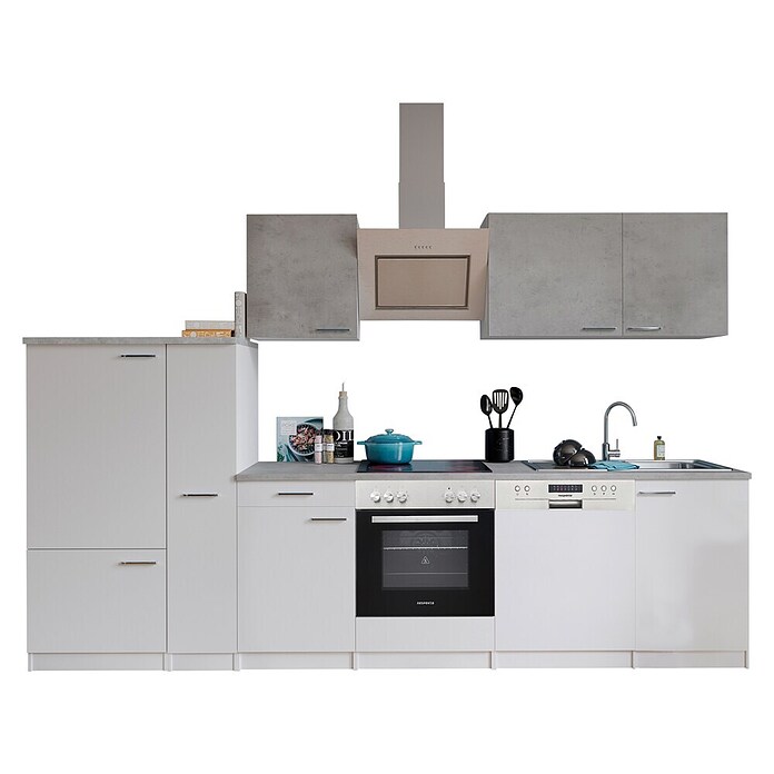 Respekta Küchenzeile KB310WWBSCG (Breite: 310 cm, Mit Elektrogeräten, Weiß)