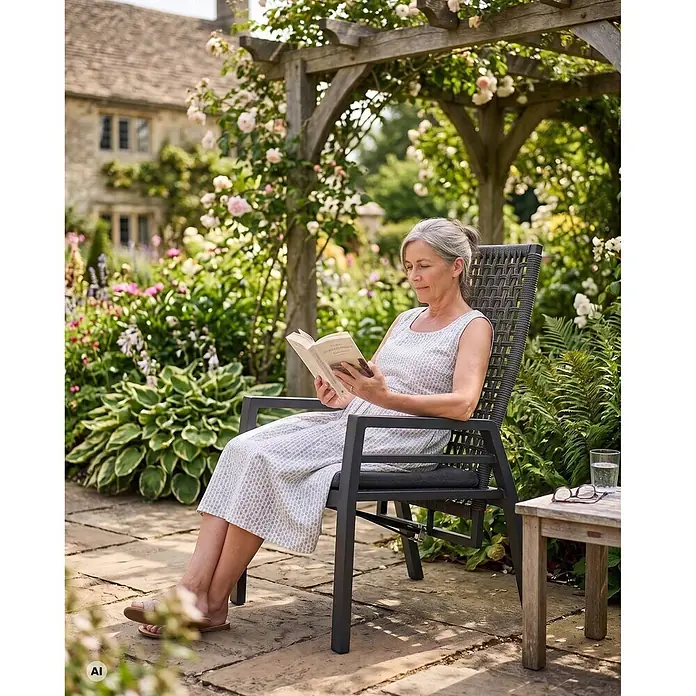 Bene Living Garten-Positionssessel Lucena - 2 Stk., Aluminium mir Rope-Geflecht, Rückenlehne verstellbar, grau, B x T x H: 60 x 67 x 109 cm
