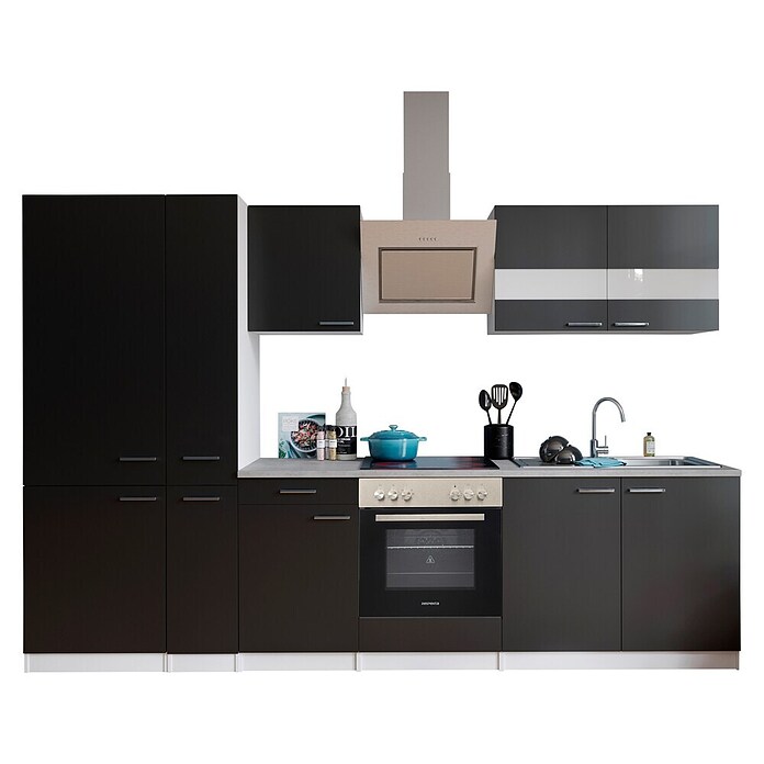 Respekta Küchenzeile KB300WSCGKE178 (Breite: 300 cm, Mit Elektrogeräten, Schwarz)