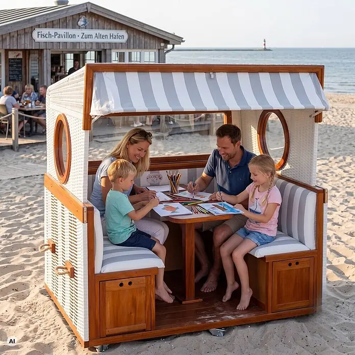 Bene Living Strandstuhl Gosch-Lounge Des.989 - 1 Stk., 100% Mahagoni, Rollbar, grau, B x T x H: 200 x 158 x 207 cm