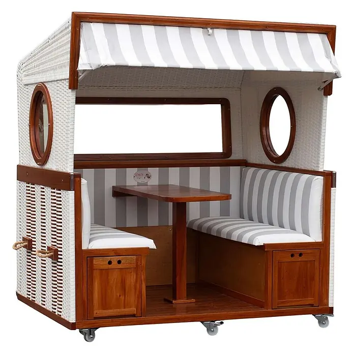 Bene Living Strandstuhl Gosch-Lounge Des.989 - 1 Stk., 100% Mahagoni, Rollbar, grau, B x T x H: 200 x 158 x 207 cm