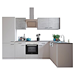 Respekta Winkelküche Malia Typ 1 (B x T: 280 x 172 cm, Weiß/Beton, Mit Elektrogeräten)